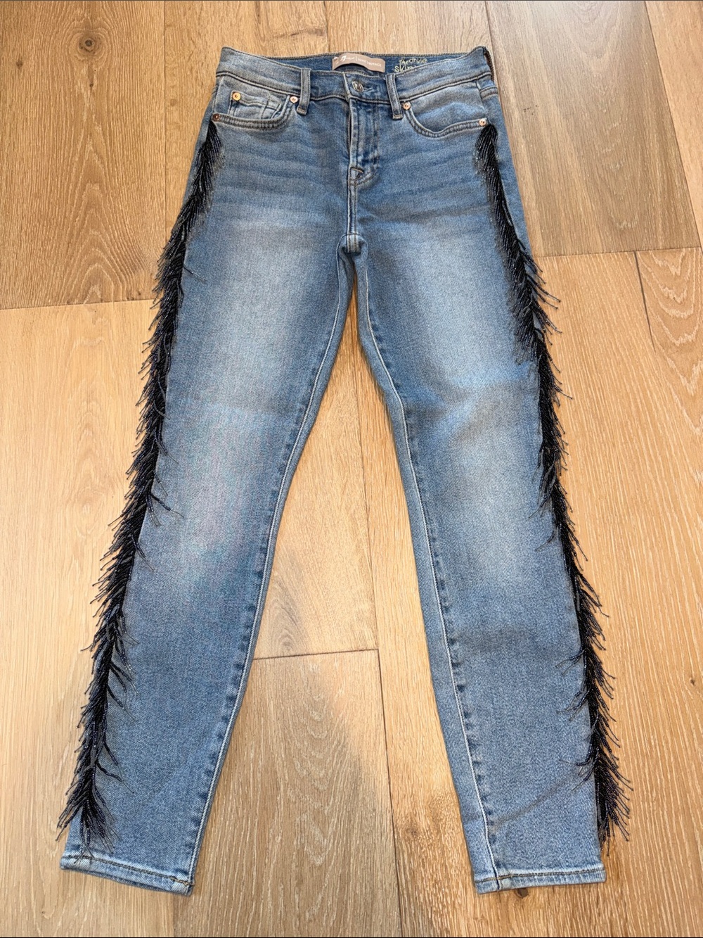 7 For All Mankind Luxe Vintage the ankle Skinny Jeans with Black Beaded Trim